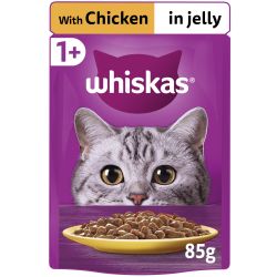 Whiskas 1+ Adult Wet Cat Food Pouches In Jelly With Chicken 85g x 28