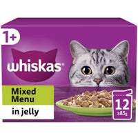 Whiskas 1+ Meaty Meals Adult Wet Cat Food 85g Pouches In Jelly 12 Pack x 4