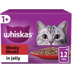 Whiskas 1+ Meaty Meals Adult Wet Cat Food 85g Pouches In Jelly 12 Pack x 4